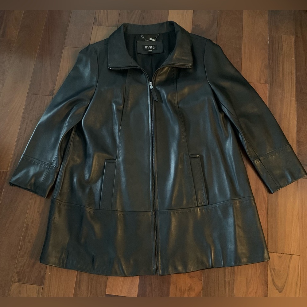Jones New York Women's Black 100% Genuine Leather Jacket Size L - Picture 3 of 8